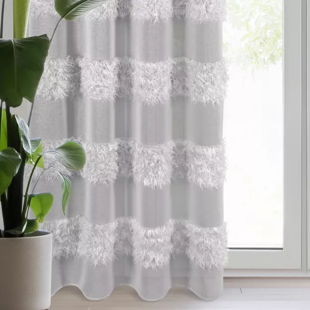 Firana gotowa na przelotkach 140x250 MARGARET srebrna z etaminy z moherową nicią w pasy
