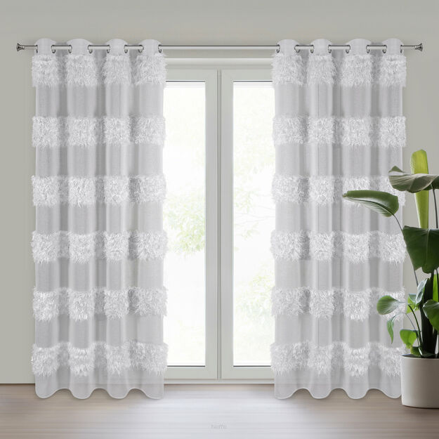 Firana na przelotkach 140x250 MARGARET srebrna z etaminy z moherową nicią w pasy