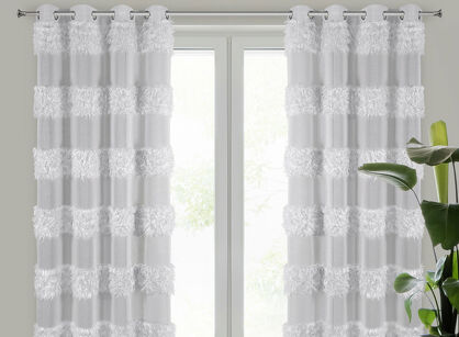 Firana na przelotkach 140x250 MARGARET srebrna z etaminy z moherową nicią w pasy