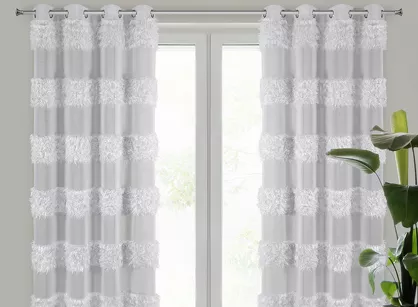 Firana gotowa na przelotkach 140x250 MARGARET srebrna z etaminy z moherową nicią w pasy