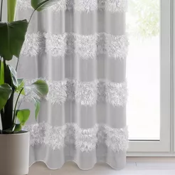 Firana gotowa na przelotkach 140x250 MARGARET srebrna z etaminy z moherową nicią w pasy