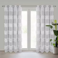 Firana gotowa na przelotkach 140x250 MARGARET srebrna z etaminy z moherową nicią w pasy