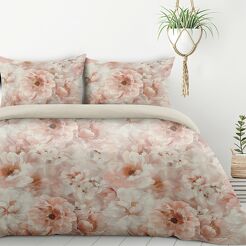 Pościel z mikrowłókna 140x200 FLORINA beżowa pudrowy róż nadruk kwiatowy Design 91