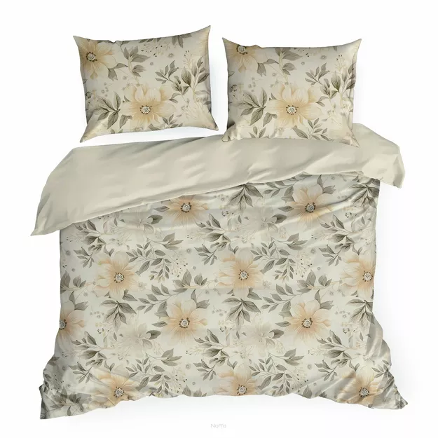 Pościel bawełniana 220x200 SONIA 31 kremowa z wzorem kwiatowym