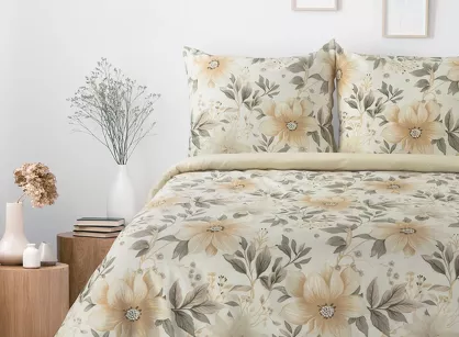 Pościel bawełniana 220x200 SONIA 31 kremowa z wzorem kwiatowym