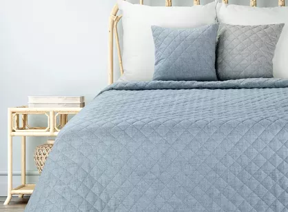 Narzuta jednokolorowa 170x210 LEN 1 niebieska pikowana imitująca len