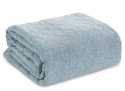 Narzuta jednokolorowa 170x210 LEN 1 niebieska pikowana imitująca len