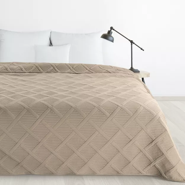 Narzuta 200x220 ALARA 5 beżowa pikowana z mikrofibry wzór rombów