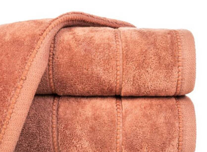 Ręcznik bawełniany 30x50 MARI ceglany z welurową bordiurą w pasy