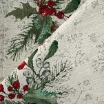 Bieżnik świąteczny 50x110 1256 gobelinowy beżowy utkany nicią szenilową z wzorem zielonych gałązek - 2