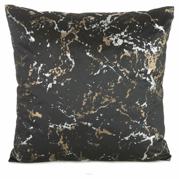 Poszewka welwetowa 45x45 DORI czarna zdobiona metalicznym nadrukiem marmurku