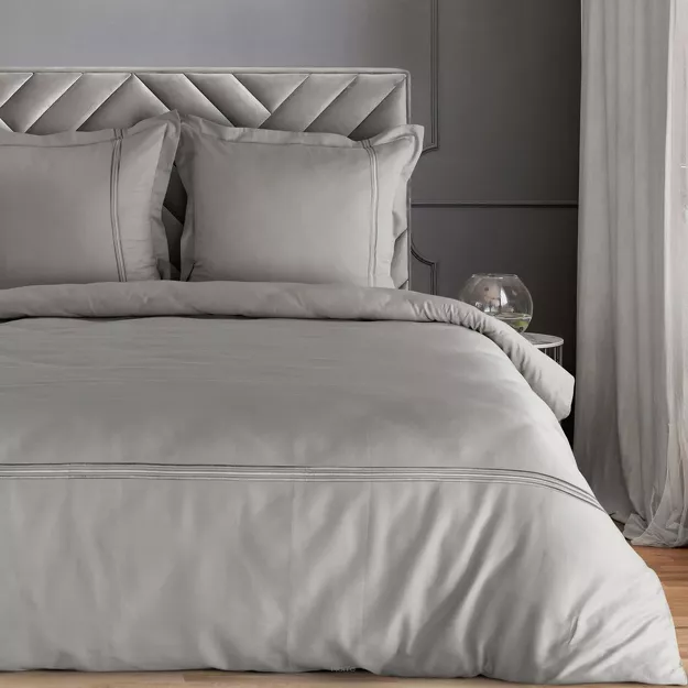 Pościel satynowa 160x200 HAFT 4 srebrna zdobiona srebrnym haftem z kolekcji Premium