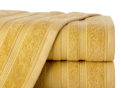 Ręcznik bawełniany 70x140 JUDY musztardowy z delikatną bordiurą z błyszczącą srebrną nicią