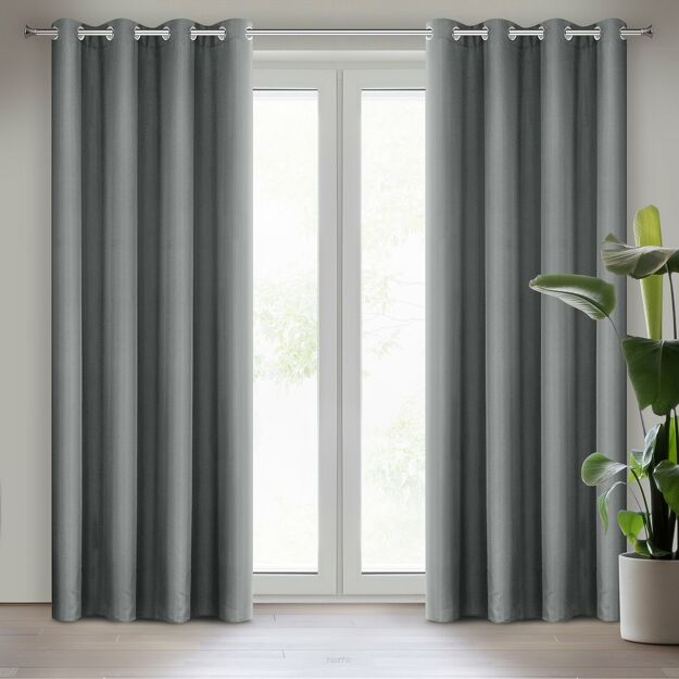 Zasłona na przelotkach 140x250 RITA jednokolorowa szara z miękkiej tkaniny