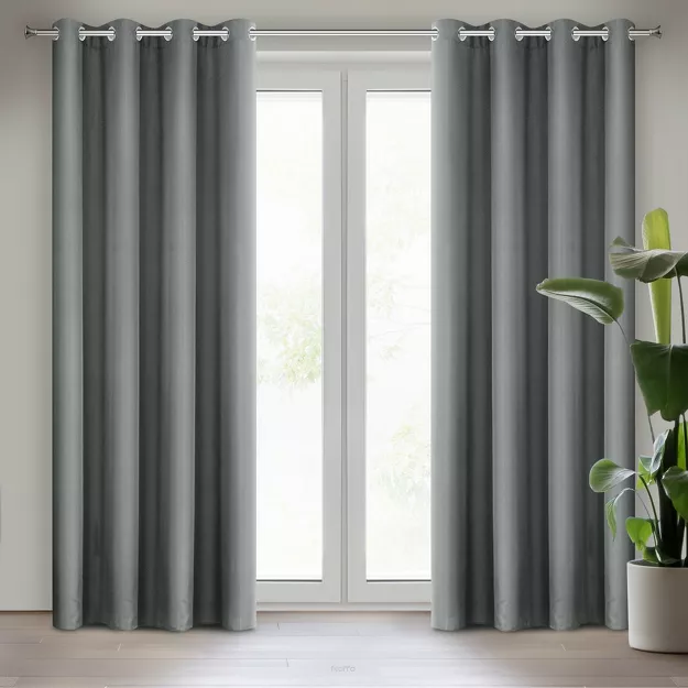 Zasłona na przelotkach 140x250 RITA jednokolorowa szara z miękkiej tkaniny