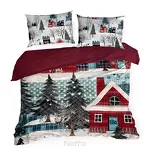 Pościel świąteczna 140x200 NIKO czerwono niebieska świąteczne miasteczko z satyny bawełnianej - 4