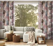 Zasłona na przelotkach 140x250 KORFU pudrowa ze wzorem liści i złotym nadrukiem - 8