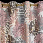 Zasłona na przelotkach 140x250 KORFU pudrowa ze wzorem liści i złotym nadrukiem - 4