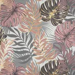 Zasłona na przelotkach 140x250 KORFU pudrowa ze wzorem liści i złotym nadrukiem - 2