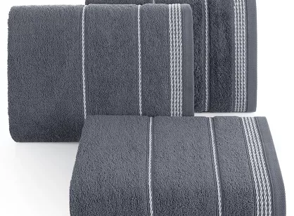 Ręcznik bawełniany 50x90 MIRA grafitowy zdobiony bordiurą w pasy