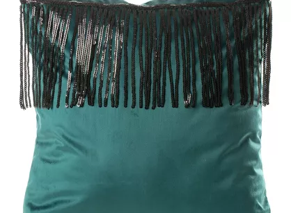 Poszewka welwetowa 45x45 JASPER ciemny turkus z połyskującym pasem czarnych cekinów