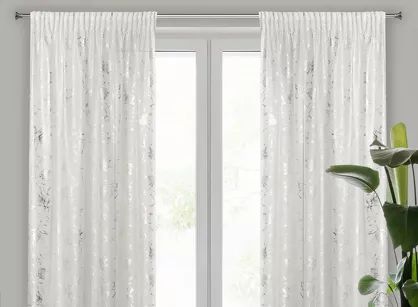 Firana na taśmie 140x300 FEZA biała z etaminy błyszczący srebrny nadruk