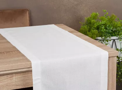 Bieżnik 40x140 STELLA 2 biały zdobiony kantą z wplecioną nicią srebrną