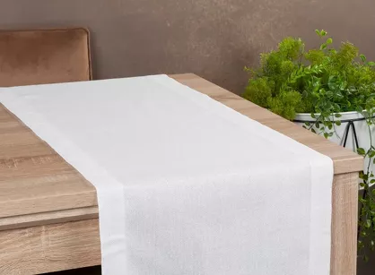 Bieżnik 40x140 STELLA 2 biały zdobiony kantą z wplecioną nicią srebrną