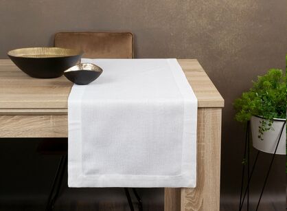 Bieżnik 40x140 STELLA 2 biały zdobiony kantą z wplecioną nicią srebrną