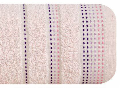 Ręcznik 50x90 POLA różowy z kolorową bordiurą zakończoną stebnowaniem 500 g/m2