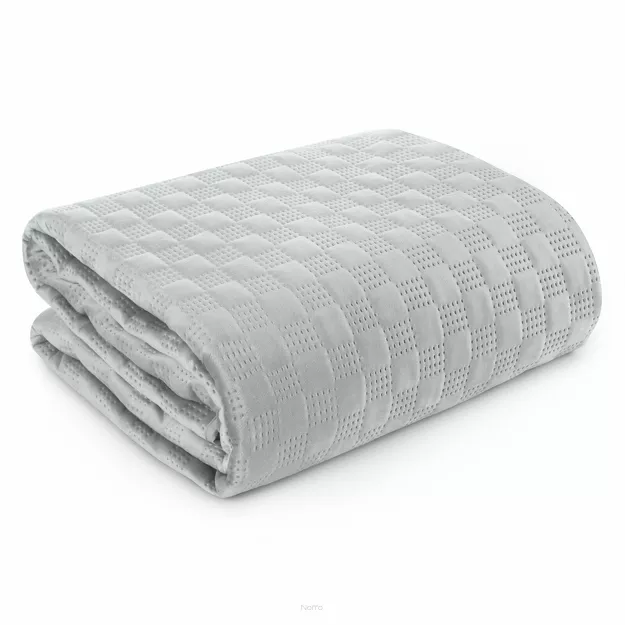 Narzuta welwetowa 220x240 SOFIA 4 srebrna pikowana w dużą gęstą jodełkę