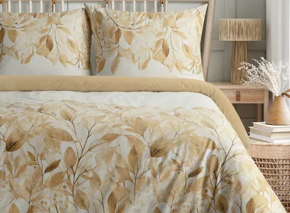 Pościel satynowa 140x200 SPRING 60 biała z pomarańczowym wzorem kwiatów z kolekcji Classic