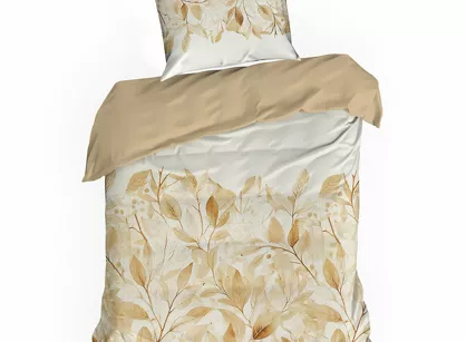 Pościel satynowa 140x200 SPRING 60 biała z pomarańczowym wzorem kwiatów z kolekcji Classic