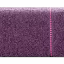 Ręcznik bawełniany 50x90 SUZI ciemny fiolet z kontrastującą stebnowaną bordiurą w delikatne paseczki