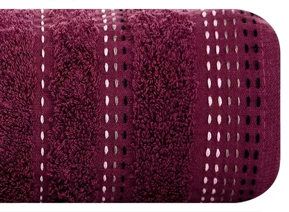 Ręcznik 30x50 POLA bakłażan z kolorową bordiurą zakończoną stebnowaniem 500 g/m2