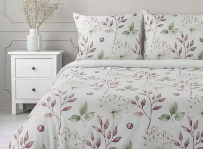 Pościel bawełniana 220x200 SONIA 36 jasny krem z wzorem delikatnym roślinnym