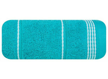 Ręcznik bawełniany 30x50 MIRA turkusowy zdobiony bordiurą w pasy