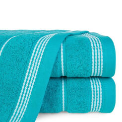 Ręcznik bawełniany 30x50 MIRA turkusowy zdobiony bordiurą w pasy
