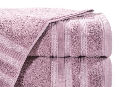 Ręcznik bawełniany 70x140 JUDY różowy z delikatną bordiurą z błyszczącą srebrną nicią
