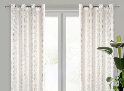 Zasłona na przelotkach 140x250 SEMI biała szampański geometryczny wzór
