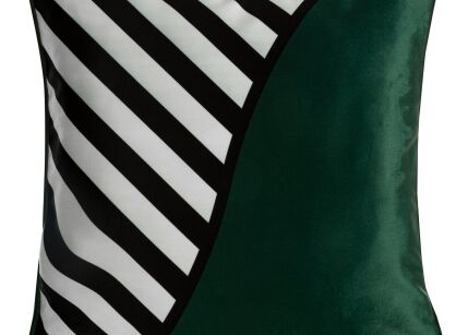 Poszewka welwetowa 45x45 EVA 7 Eva Minge czarna zielona wzór geometryczny w pasy z kolekcji Premium