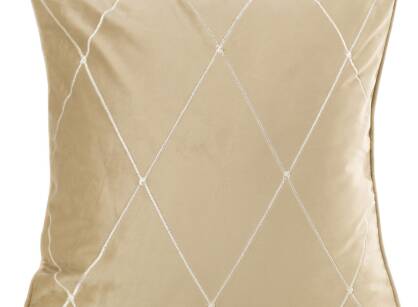 Poszewka welwetowa 45x45 MARGO Pierre Cardin beżowa zdobiona haftem w romby z wypustką na brzegach