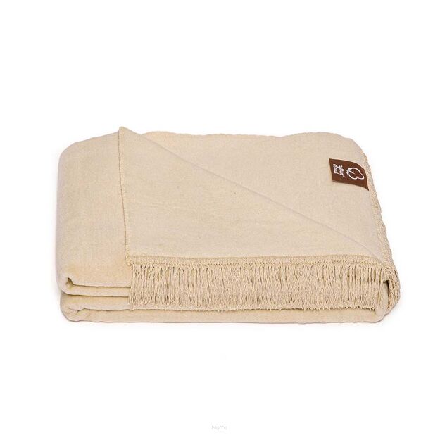 Koc bawełniany 150x200 0293-1 tussak jasny beż gładki z frędzlami