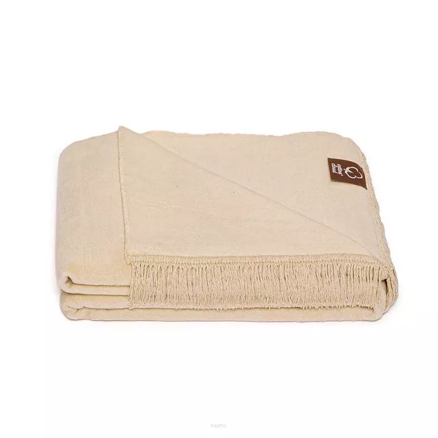 Koc bawełniany 150x200 0293-1 tussak jasny beż gładki z frędzlami