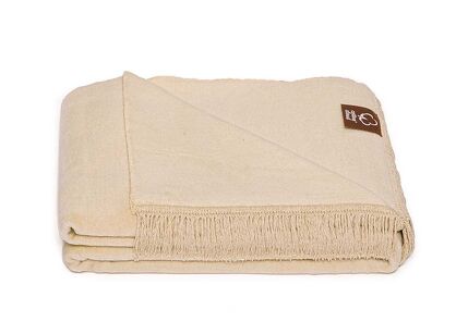 Koc bawełniany 150x200 0293-1 tussak jasny beż gładki z frędzlami