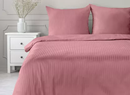 Pościel satynowa 160x200 VERA jednokolorowa gładka różowa w prążki
