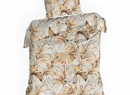 Pościel bawełniana 140x200 POLA biała z wzorem brązowych liści z kolekcji Classic Family