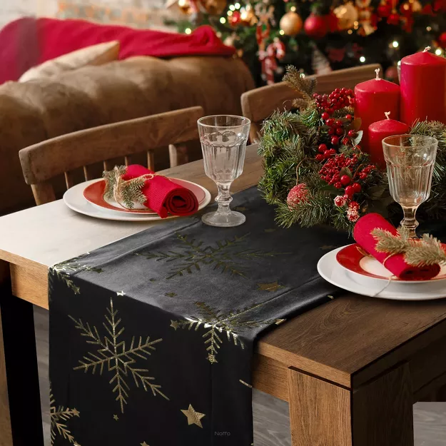 Bieżnik świąteczny 40x140 20A welwetowy czarny w śnieżynki