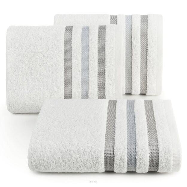 Ręcznik bawełniany 70x140 GRACJA kremowy z welurową bordiurą w 3 pasy z dodatkiem lśniącej nici