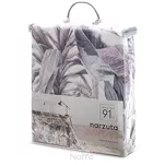 Narzuta welwetowa 200x220 DAVOS 2 biała pikowana z wzorem egzotycznych fioletowych i szarych liści - 5